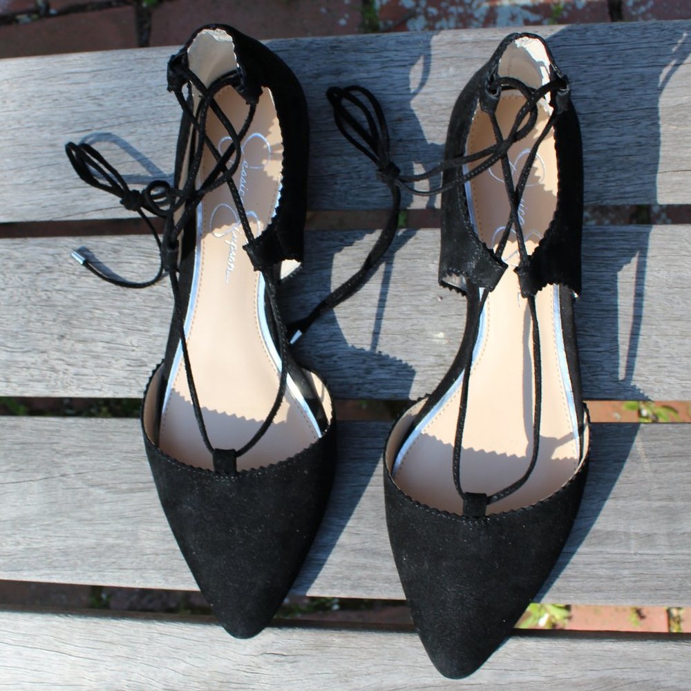 Jessica Simpson Black Suede Lace Up Flats NWOT - Picture 4 of 5